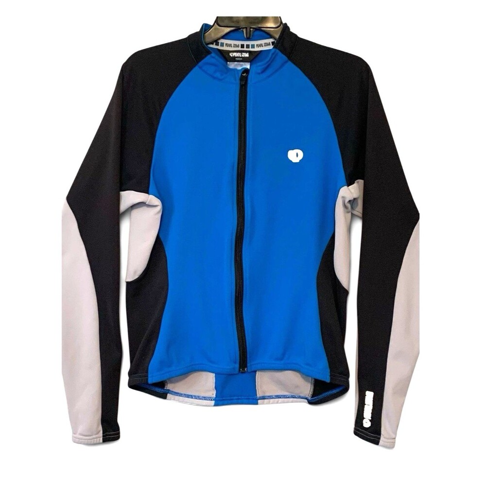 Pearl Izumi Cycling Jacket Mens Medium Full Zip 3 Cargo Pocket Blue Black Gray